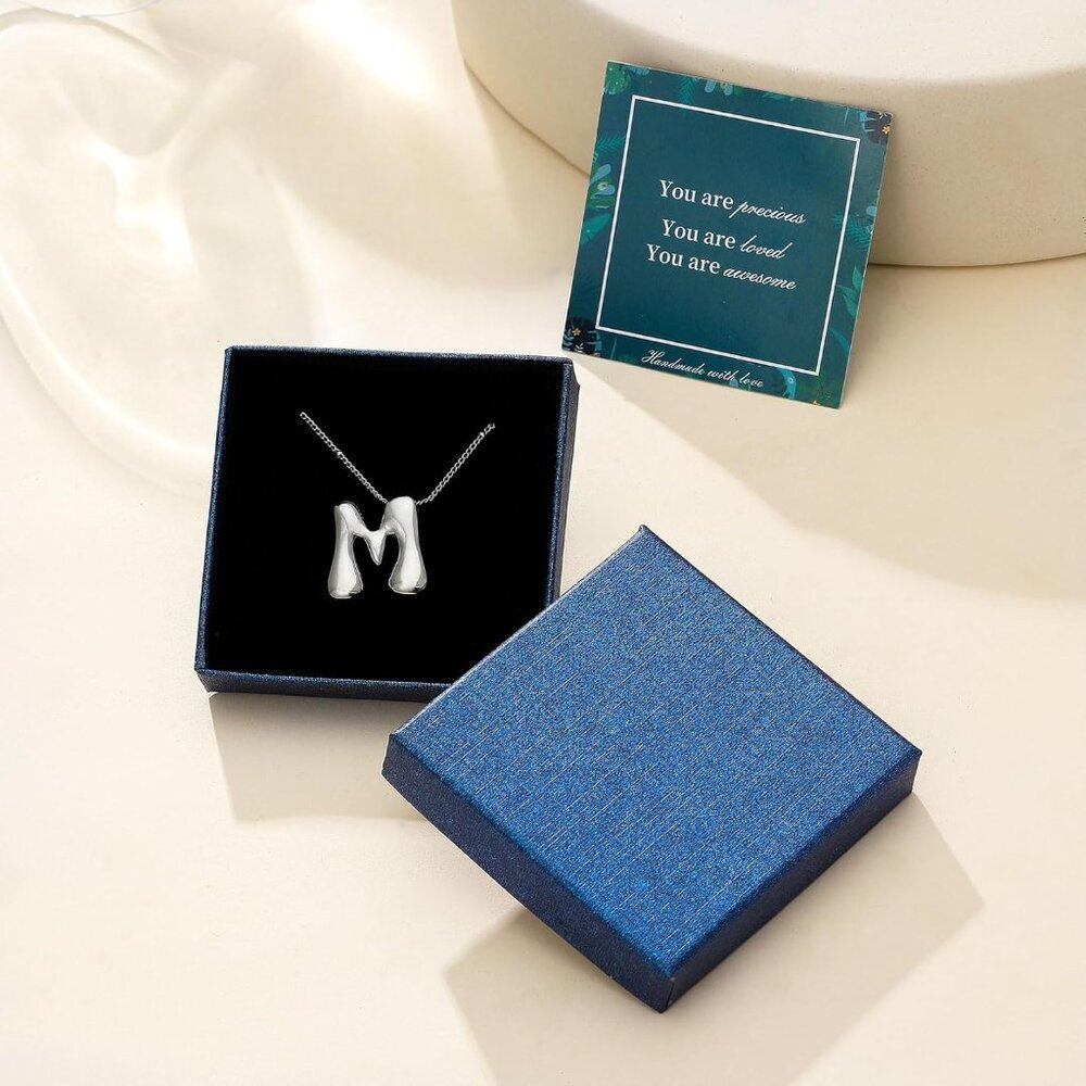 14k Gold Plated Bubble Letter Necklace 3d Initial Pendant With Beaded Chain Pers View 4